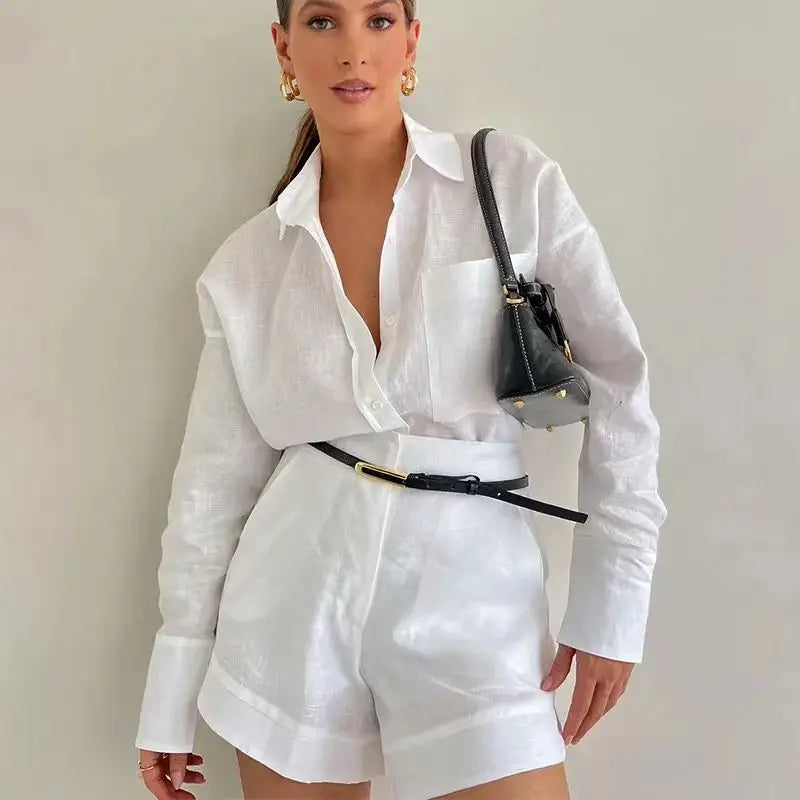 'Malia' – Streifen-Set aus Oversize Bluse & Shorts