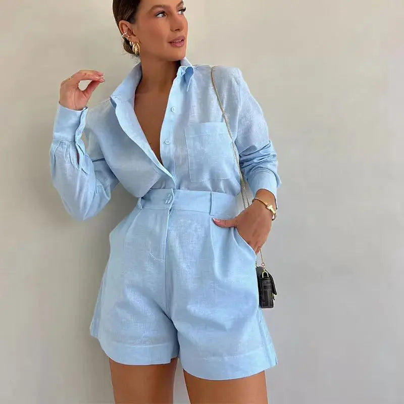 'Malia' – Streifen-Set aus Oversize Bluse & Shorts